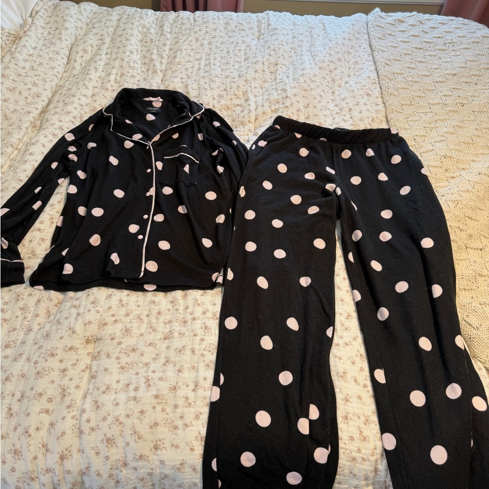 kate spade Black Pajama Set with Pink Polka Dots